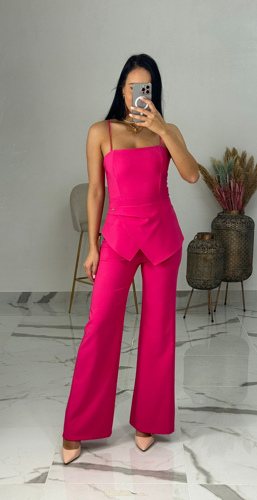 Tailleur Pantalone Tailleur Fucsia Rinascimento Flared Trousers