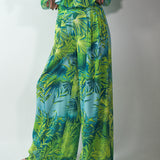 Pantalone palazzo verde fantasia tropicale - Shit wear